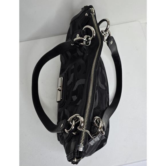 Coach Sig Kristin Metallic Zip Bag Tote Shoulder Bag Black/Silver 18286 - Picture 11 of 15